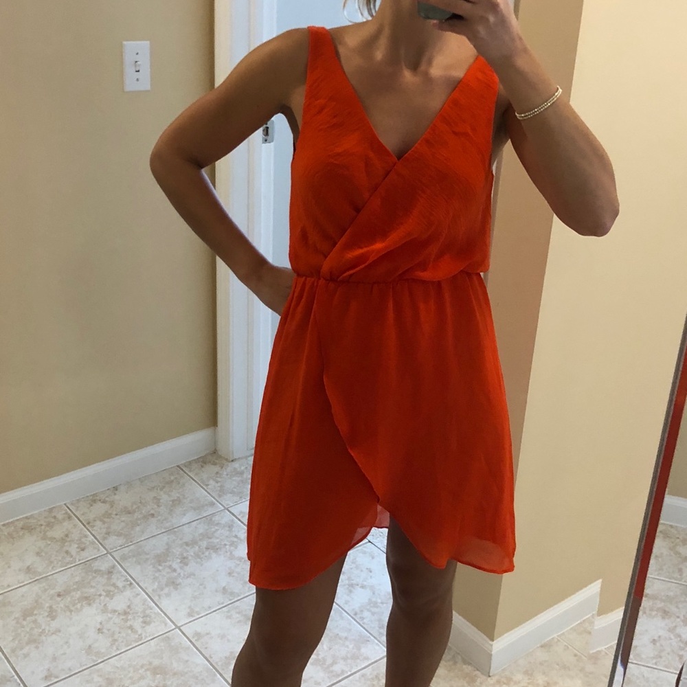 H&M orangey-red flowy summer dress size 4.